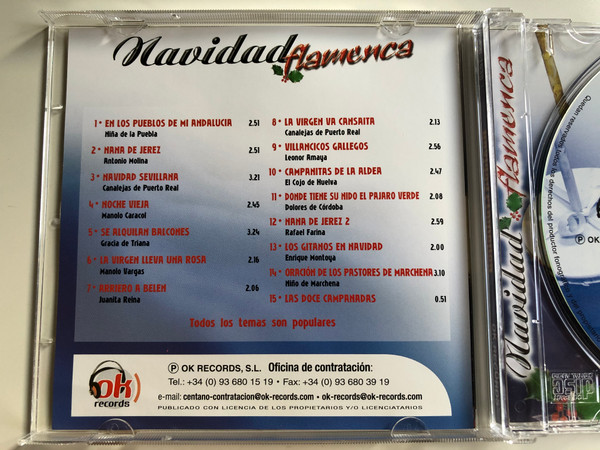 Navidad Flamenca / En Los Pueblos De Mi Andalucia, Nana De Jerez, Campanitas De La Aldea, Los Gitanos En Navidad, Navidad Sevillana, Noche Vieja, Arriero A Belen / OK Records Audio CD 2004 / CD-1038
