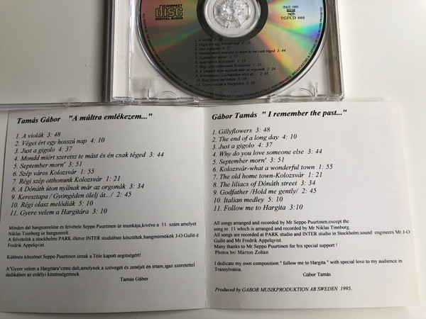 Tamás Gábor ‎– A Múltra Emlékezem... / Gabor Musik Produktion Audio CD 1995 / TGFCD 666