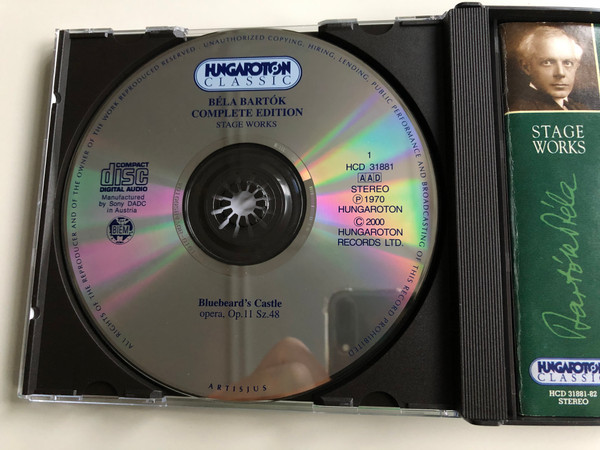 Bartok Complete Edition / Stage Works / Bluebeard's Castle - opera, The Wooden Prince - ballet, The Miraculous Mandarin - pantomime / Hungaroton Classic 2x Audio CD 2000 Stereo / HCD 31881-82