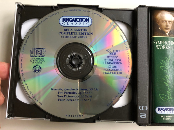 Bartok Complete Edition / Symphonic Works I. / Kossuth, Symphonic Poem, Two Portraits, Two Picture, Four Pieces, Suites Nos. 1, 2 for Orchestra, The Miraculous Mandarin, suite / Hungaroton Classic 4x Audio CD 2000 Stereo / HCD 31884-87