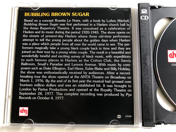 Bubbling Brown Sugar / Jack Levin presents Billy Daniels in Bubbling Brown Sugar, The Original London Cast Recording, also starring Lon Satton, Elaine Delmar & introducing Helen Gelzer / DRG Records ‎2x Audio CD / 13106