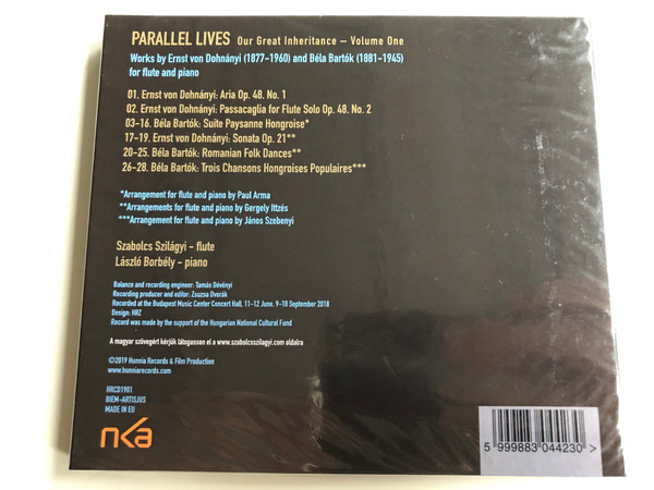 Parallel Lives - Works By Ernst Von Dohnanyi, Bela Bartok - For Flute And Piano / Szabolcs Szilagyi, Laszlo Borbely / Hunnia Records & Film Production ‎Audio CD 2019 / HRCD1901
