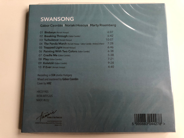Swansong - Gabor Csordas, Noriaki Hosoya, Marty Risemberg / Hunnia Records & Film Production ‎Audio CD 2019 / HRCD1905