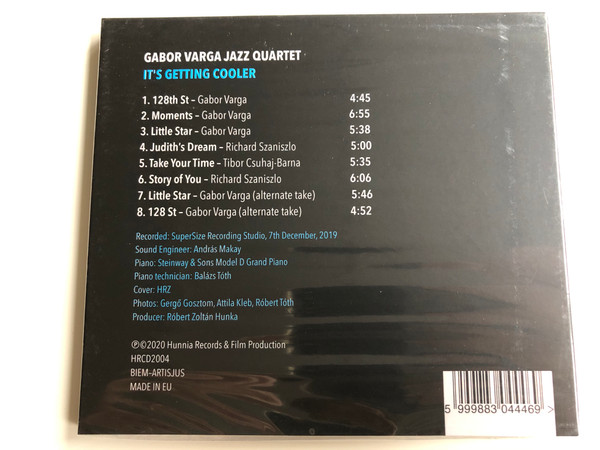Gabor Varga Quartet - It's Getting Cooler / Hunnia Records & Film Production ‎Audio CD 2020 / HRCD2004 (5999883044469)