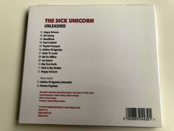 The Sick Unicorn - Unleashed / Hunnia Records & Film Production ‎Audio CD 2019 / HRCD1916