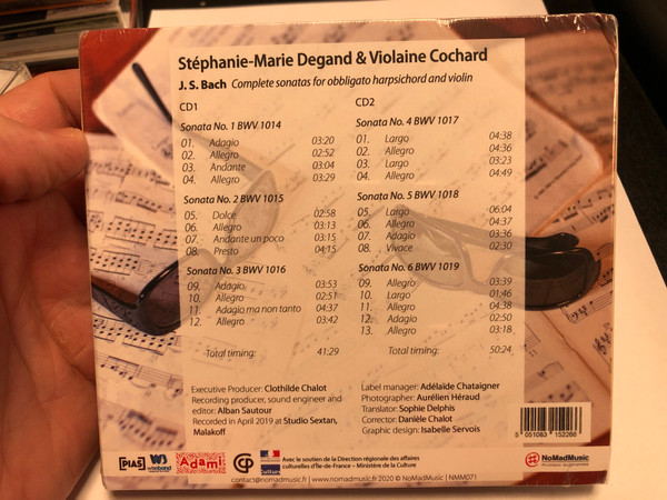 Stephanie-Marie Degand & Violaine Cochard / Johann Sebastian Bach - Complete sonatas for obbigato harpsichord and violin / NoMadMusic 2x Audio CD 2020 / NMM071