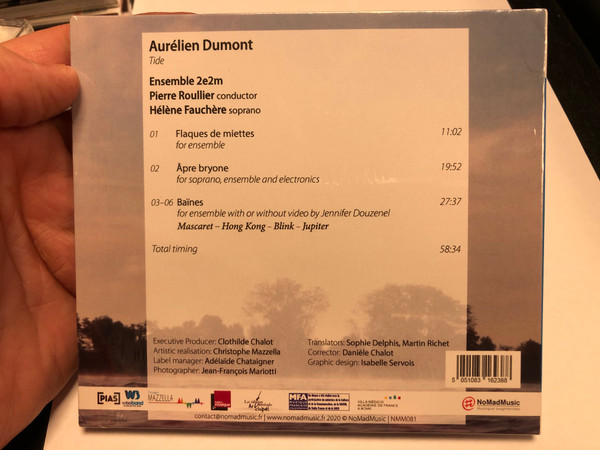  Aurelien Dumont - Tide / Ensemble 2e2m, Pierre Roullier, Helene Fauchere - soprano / NoMadMusic Audio CD 2020 / NMM081