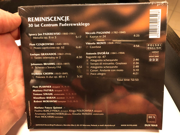 Reminiscencje - 30 Lat Centrum Paderewskiego / Dux Recording Audio CD 2019 / DUX1649