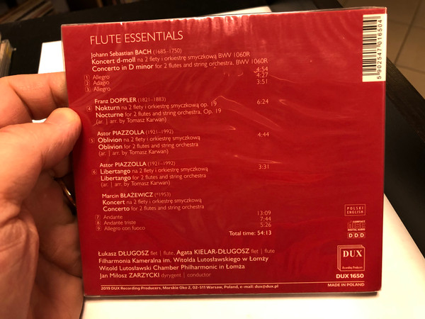 Flute Essentials / Lukasz Dlugosz - flute, Agata Kielar-Dlugost - flute, Lomza Chamner Philharmonic, Jan Milosz Zarzycki - conductor / Dux Recording Audio CD 2019 / DUX 1650