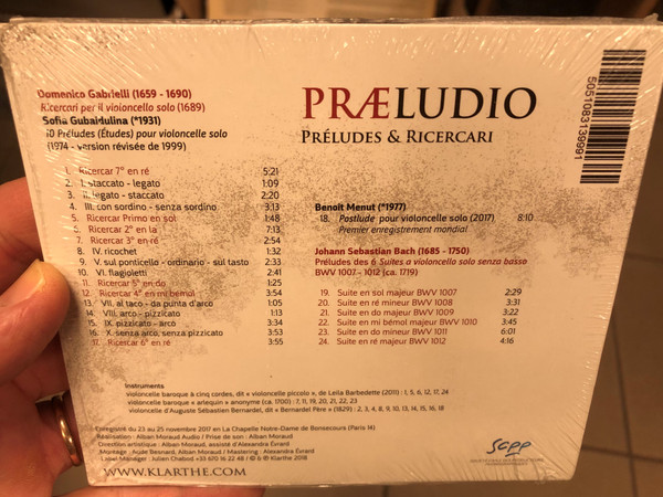 Praeludio Préludes & Ricercari / Bach, Gabrielli, Gubaidulina, Menut / Patrick Langot ‎- violoncelle / Klarthe Audio CD 2018 / 5051083139991