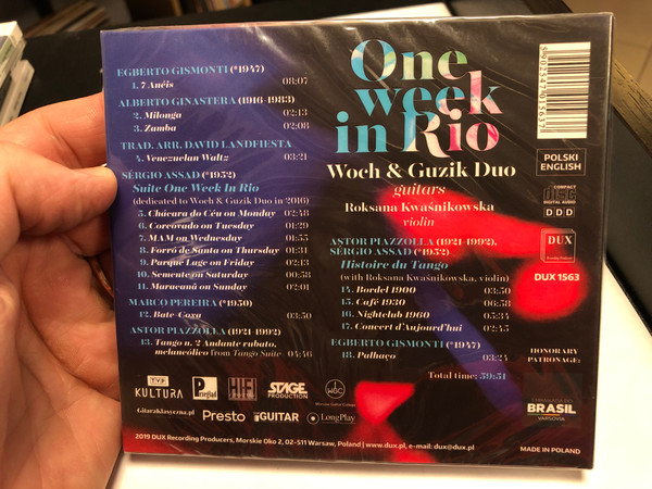 One Week In Rio - Woch & Guzik Duo (guitars) / Roksana Kwasnikowska (violin) / DUX Recording Audio CD 2019 / DUX 1563