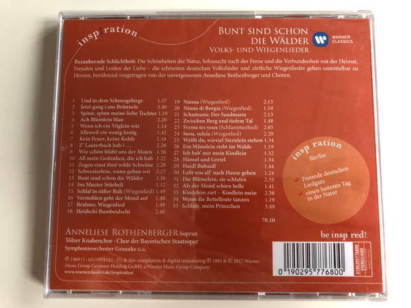 Bunt Sind Schon Die Wälder (Volkslieder Wiegenlieder) / Rothenberger, Tölzer Knabenchor ‎/ Warner Classics ‎Audio CD 2017 / 0190295776800
