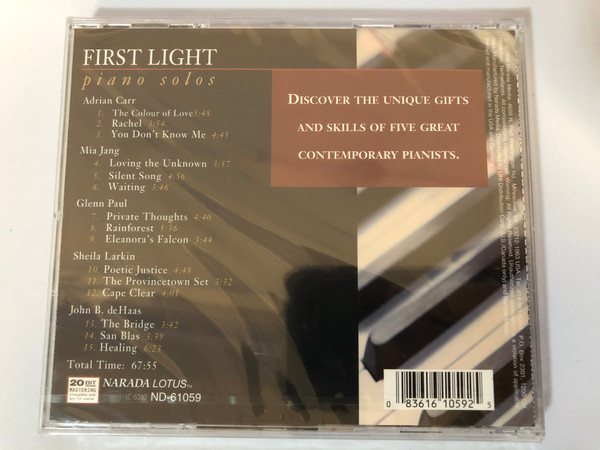 FIRST LIGHT piano solos / Introducing: Adrian Carr, Mia Jang, Glenn Paul, Sheila Larkin, John B. deHaas / Narada Lotus ‎Audio CD 1996 / ND-61059