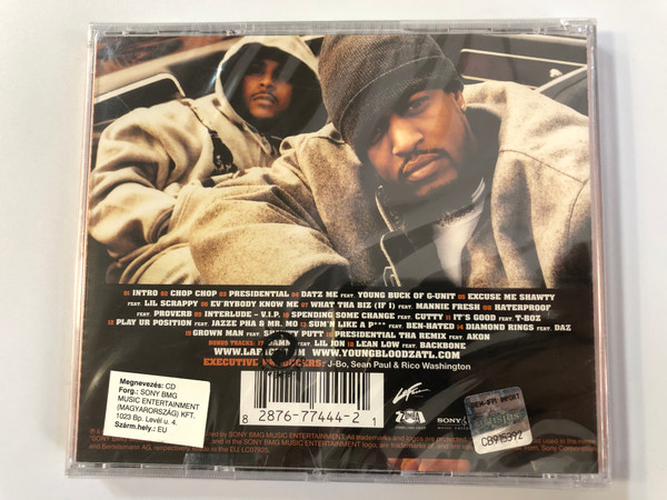 YoungBloodZ ‎– Ev'rybody Know Me / Featuring The Hit Single Presidential and Presidential Tha Remix / Appearances By Lil Jon, Akon, Young Buck, Mannie Fresh, Lil Scrappy, T-Boz & Backbone / Zomba Label Group ‎Audio CD 2005 / 82876 77444 2