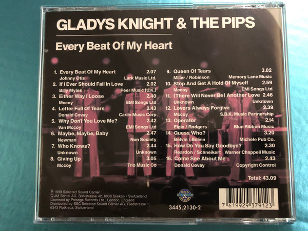 Gladys Knight And The Pips - Every Beat Of My Heart / Letter Full Of Tears, Maybe,Maybe,Baby, Operator, Come See About Me, Lovers Always Forgive, Stop And Get A Hold Of Myself, and many others / Rock & Melody Audio CD 1999 / 3445.2130-2