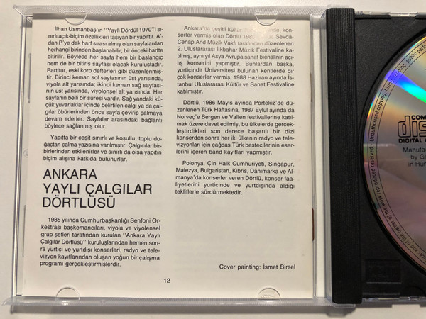 Chamber Music From Turkey, Volume Three - Nevit Kodalli, Ulvi Cemal Erkin, İlhan Usmanbaş / Ankara Quartet / Hungaroton Audio CD 1992 Stereo / HCD 31520