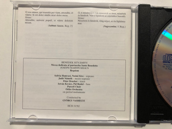 Charpentier: Messe Pour Mr. Mauroy, 5 Repons / Andrea Csereklyei, Noemi Kiss, Peter Barany, Zoltan Gavodi, Peter Drucker, Andras Regenhart, Istvan Kovacs, Andras Demjen / Purcell Choir / Hungaroton Classic Audio CD 1999 Stereo / HCD 31869