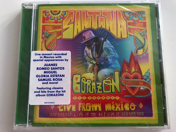 Santana – Corazón - Live From Mexico Live It To Believe It / Live Concert recorded in Mexico with special appearances by Juanes, Romeo Santos, Miguel, Gloria Estefan, Samuel Rosa and more! / RCA Audio CD 2014 / 88875008852