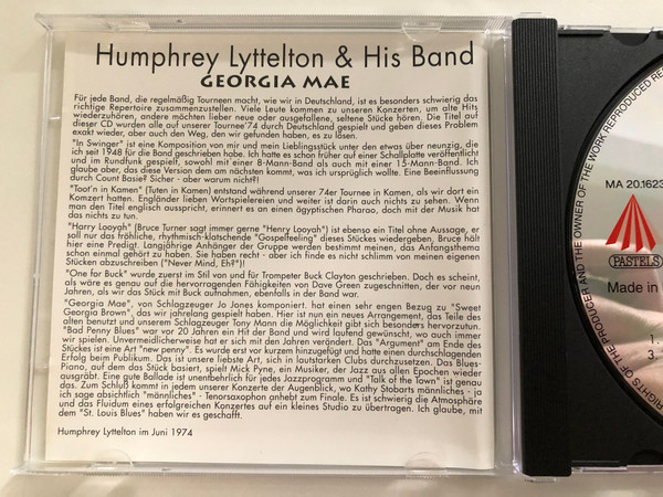 Humphrey Lyttelton & His Band – Georgia Mae / In Swinger, Talk Of The Town, St. Louis Blues, Harry Looyah, u.a. / Digital Remastered Jazz Edition / Pastels Audio CD 1995 / CD 20.1623