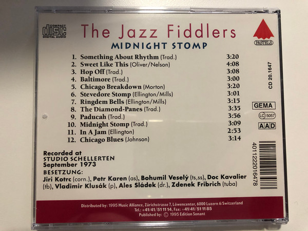 The Jazz Fiddlers – Midnight Stomp / Baltimore, Sweet Like This, Stevedore Stomp, In A Jam, u.a. / Digital Remastered Jazz Edition / Pastels Audio CD 1995 / CD 20.1647