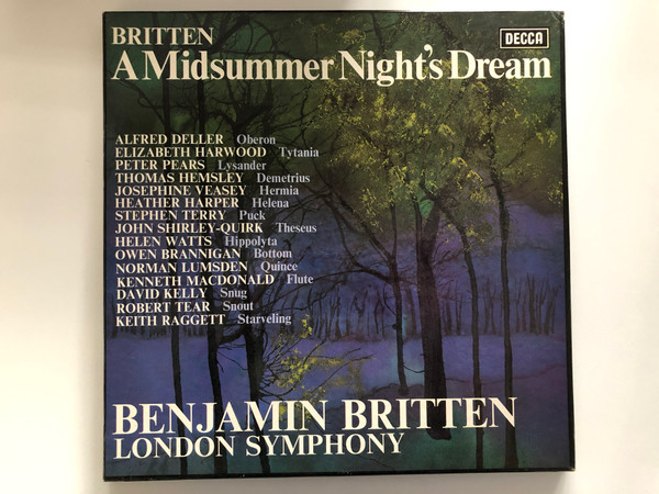 Britten - A Midsummer Night's Dream / Alfred Deller - Oberon, Elizabeth Harwood - Tytania, Peter Pears - Lysander, Thomas Hemsley - Demetrius, Josephine Veasey - Hermia, Heather Harper - Helena, Stephen Terry / Decca 3x LP Stereo / SET 338-40