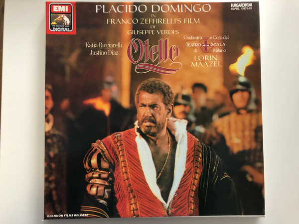 Placido Domingo in Franco Zaffirelli's Film of Giuseppe Verdi's Otello / Katia Ricciarelli, Justino Diaz, Orcestro E Coro Del Teatro Alla Scala Di Milano, Lorin Maazel / Hungaroton 3x LP 1986 Stereo / SLPDL 12931-33