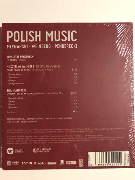 Jacek Kaspszyk, Warsaw Philharmonic – Polish Music / Młynarski, Weinberg, Penderecki / Warner Classics Audio CD 2018 / 0190295699789