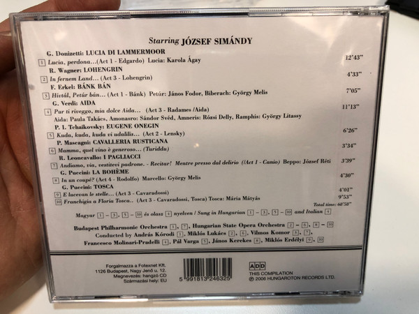 A foszrepben Starring Simandy Jozsef / Edgar, Lohengrin, Bank ban, Radames, Lensky, Turiddy, Ganio, Rodolfo, Gavaradossi / Hungaroton Classic Audio CD 2006 Stereo, Mono / HCD 32463