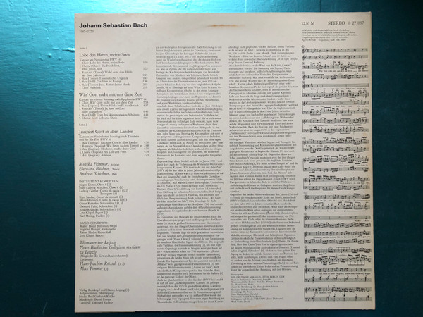 Bach - Jauchzet Gott In Allen Landen BWV 51, Wär Gott Nicht Mit Uns Diese Zeit BWV 14, Lobe Den Herrn, Meine Seele BWV 143 / Monika Frimmer, Eberhard Büchner, Andreas Scheibner, Ludwig Güttler / ETERNA LP Stereo / 8 27 887