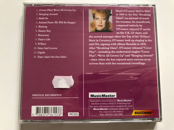 Hazel O'Connor – Greatest Hits / Biographical details on the back. / Success Audio CD / 16157CD
