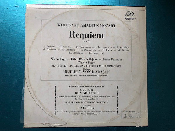 W.A.Mozart - Requiem / Berliner Philharmoniker, Herbert von Karajan / Supraphon LP Mono / SUA 10915