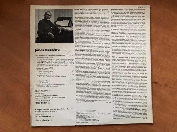 János Decsényi – Comments On Marc Aurel, Csontváry Pictures, Variations For Piano And Orchestra / Hungaroton LP 1980 Stereo / SLPX 12122
