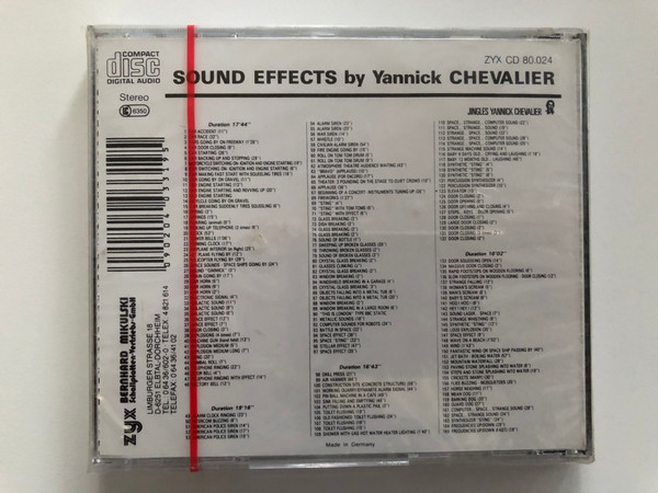 Jingles Yannick Chevalier - Sound Effects - Jingles Specially For D.J.'s Vol. 6 / Double Album On CD / 165 Spectaculars Sound Effects / Police Sirens, Explosions, Car Accidents, Sounds Of Broken Glassesb / ZYX Records Audio CD Stereo / ZYX CD 80.024