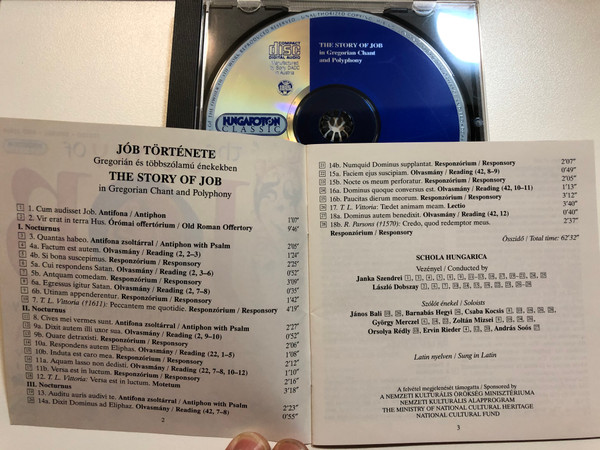 The Story of Job - in Gregorian Chant and Polyphony - Schola Hungarica / Laszlo Dobszay, Janka Szendrei / Hungaroton Classic Audio CD 2003 Stereo / HCD 32239