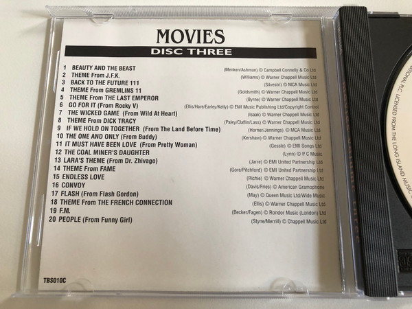 20 favourite Hits - Movies - Disc Three - Beauty & The Beast, It Must Have Been Love, Theme From Fame, and many more... / Tring International Audio CD / TBS010C