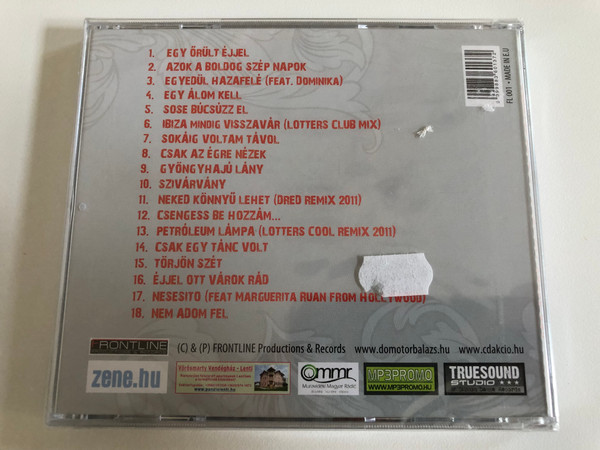 Domotor Balazs - Ejjel Ott Varok Rad / Album olyan dalokkal mint ''Egy orult ejjel'', ,,Csak az egre nezek'', ''Egy alom kell'' es ''Ibiza mindig visszavar''... + Dred & Lotters remixek / Frontline Audio CD / FL 001
