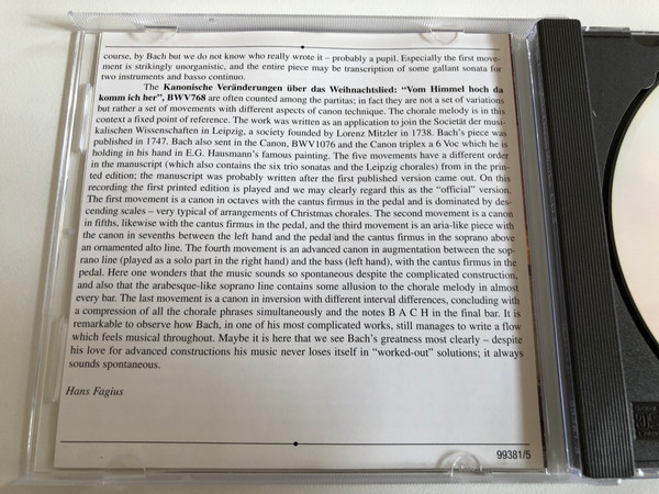 Organ Works Vol. = Orgelwerke / Praeludium BWV 568, Praeludium & Fuga BWV 545, Piece d'Orgue BWV 572, Concerto BWV 597, Toccata & Fuga BWV 540 / Bach Edition - CD 5 / Brilliant Classics Audio CD / 99381/5