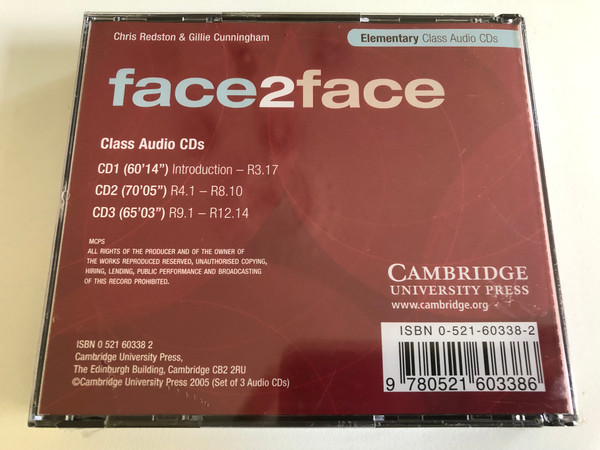Face2face Elementary Class / 3 Audio CDs / Authors: Chris Redston & Gillie Cunningham / Publisher: Cambridge University Press (9780521603386)