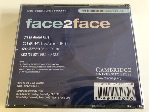 Face2face Pre-Intermediate Class / 3 Audio CDs / Authors: Chris Redston & Gillie Cunningham / Publisher: Cambridge University Press (9780521603393 )