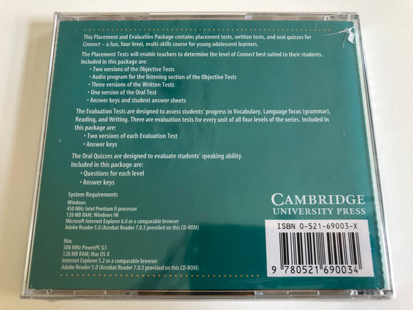 Connect Placement and Evaluation Package CD-Rom / Levels 1-4 / Authors: Jack C. Richards, Carlos Barbisan, Chuck Sandy, Tay Lesley, Andrew Gitzy / Publisher: Cambridge University Press (9780521690034)