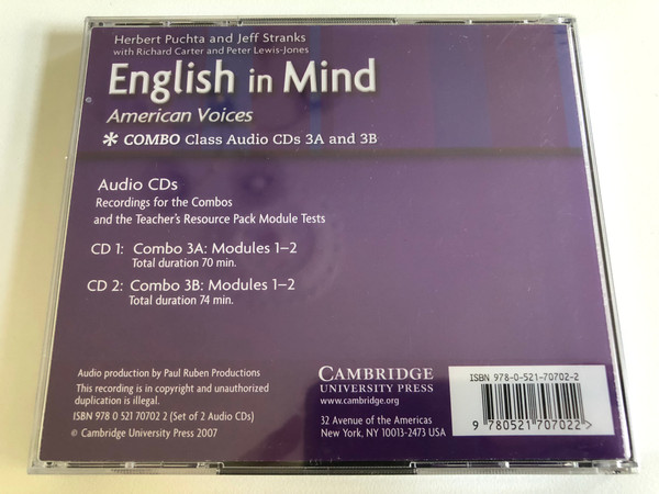 English in Mind Combos 3A and 3B / American Voices Class / 2 Audio CDs / Authors: Herbert Putcha & Jeff Stranks / Publisher: Cambridge University Press (9780521707022)