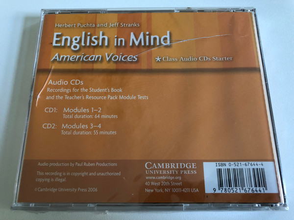 English in Mind Starter Class Audio CDs American Voices Edition / 2 Audio CDs / Authors: Herbert Putcha & Jeff Stranks / Publisher: Cambridge University Press