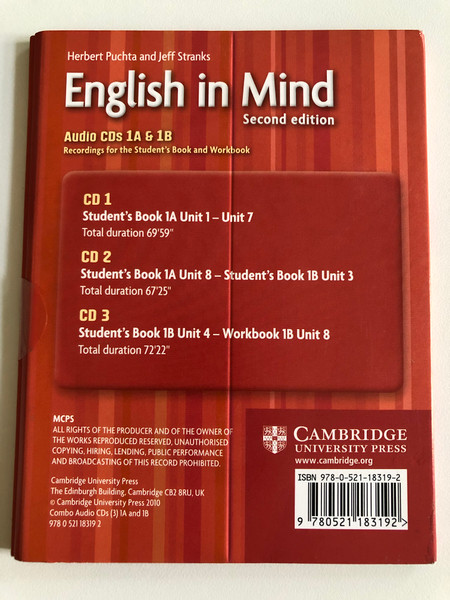  English in Mind Levels 1A and 1B Combo / 3 Audio CDs / 2nd Edition / Authors: Herbert Puchta, Jeff Stranks / Publisher: Cambridge University Press