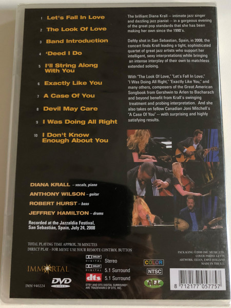 Diana Krall - Doing All Right - In Concert // Ntsc/all Regions DVD // Spain, July 24, 2008 / Made in the EU (8712177057757)