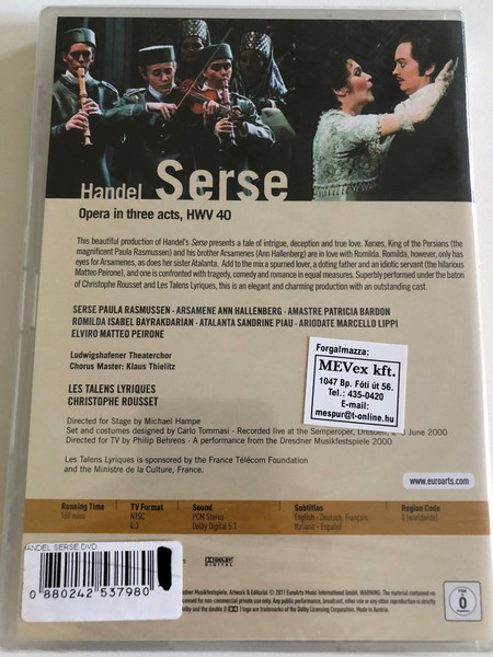 Handel - Serse / Rasmussen, Piau, Bayrakdarian, Bardon, Hallenberg, Peirone, Lippi, Rousset, Les Talens Lyriques, Dresden Opera / DVD / Made in the EU (0880242537980)