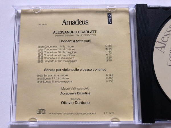 Alessandro Scarlatti: Concerti A Sette Parti, Sonate Per Violoncello / Accademia Bizantina, direttore: Ottavio Dantone / Amadeus Audio CD 2001 / AM 143-2