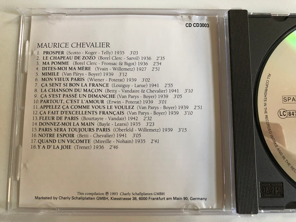 Maurice Chevalier - Ma Pomme / Classic Chansons Audio CD 1993 / CD CD3003