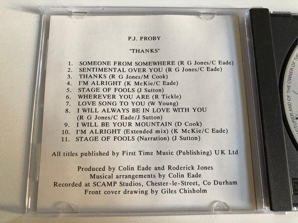 P.J. Proby – Thanks / J'ace Records Audio CD 1990 / TTONLCD.001