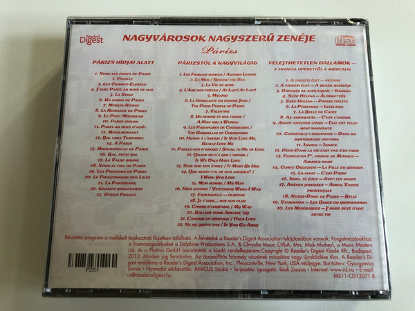 Parizs - Nagyvarosok Nagyszeru zeneje / Reader's Digest 3x Audio CD / MS11-CD12071-1-3
