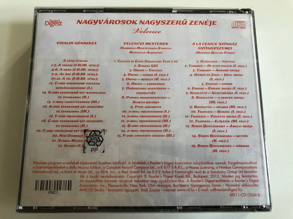Velence - Nagyvarosok Nagyszeru Zeneje / Reader's Digest 3x Audio CD 2012 / MS11-CD12044-1-3